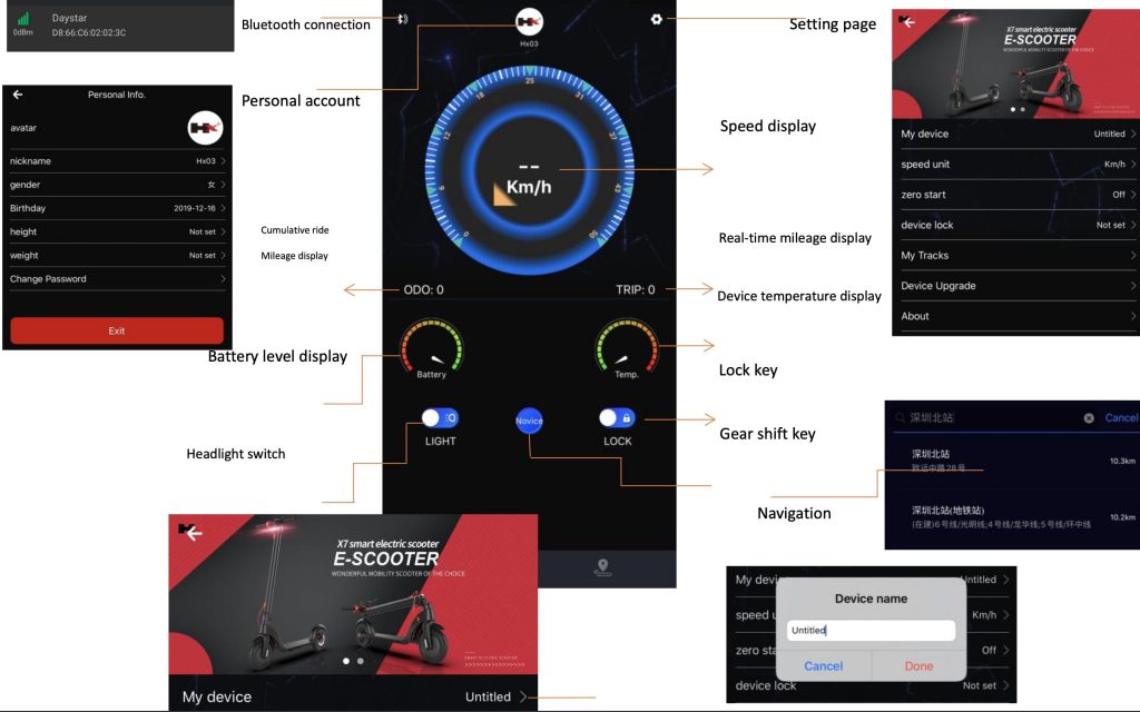 HX scooter app interface